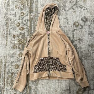 Cooper Key Vintage Y2K Girls Velour Zipper Jacket with Hoodie and Leopard Print